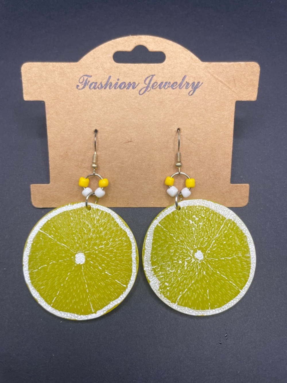 Fashion Jewelry Lemon Slice Dangle Earrings with Bead Accents